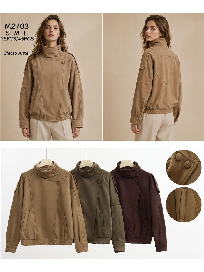 Jacke aus Wildlederimitat mit hohem Kragen
