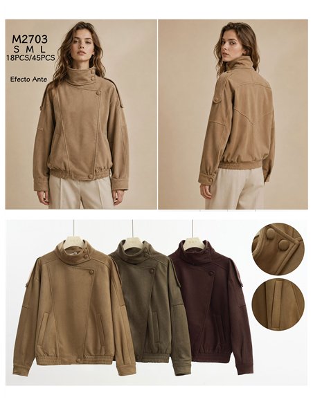 Jacke aus Wildlederimitat mit hohem Kragen