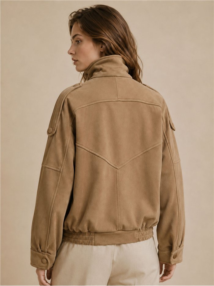Jacke aus Wildlederimitat mit hohem Kragen