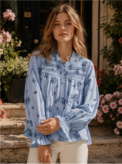 Blusa algodón bordada nido de abeja