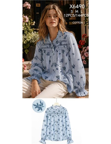 Blusa algodón bordada nido de abeja