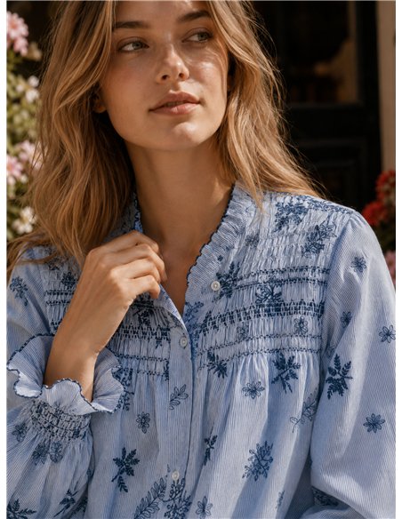 Blusa algodón bordada nido de abeja