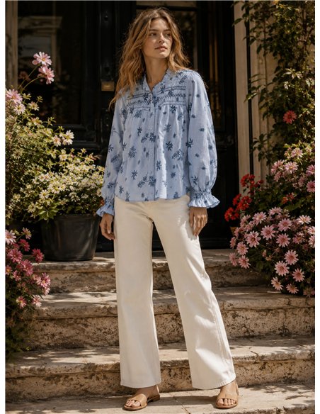 Blusa algodón bordada nido de abeja