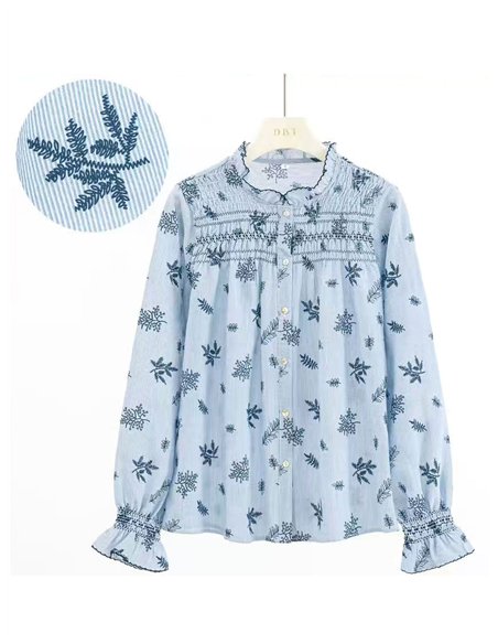 Blusa algodón bordada nido de abeja