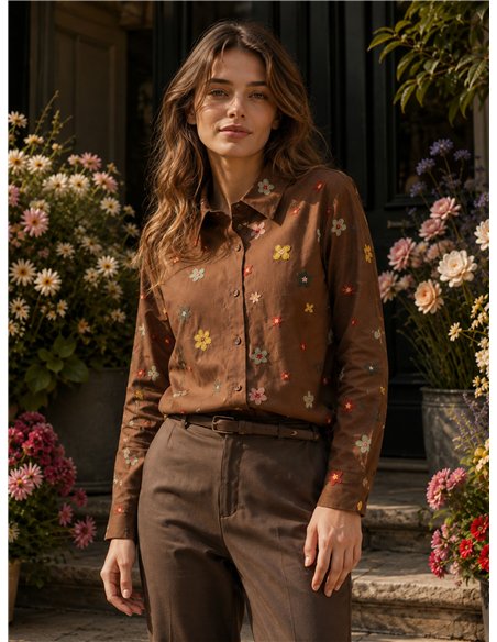 Camisa algodón flores bordadas