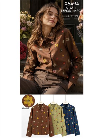Camisa algodón flores bordadas 2