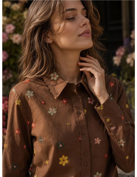 Camisa algodón flores bordadas