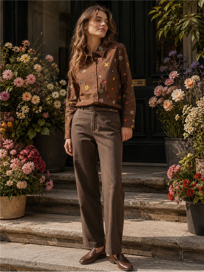 Camisa algodón flores bordadas