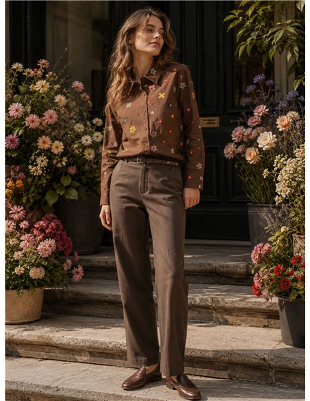 Camisa algodón flores bordadas