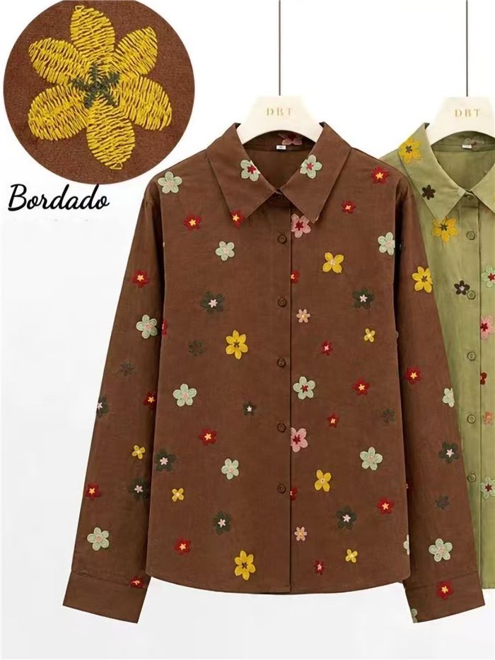 Camisa algodón flores bordadas