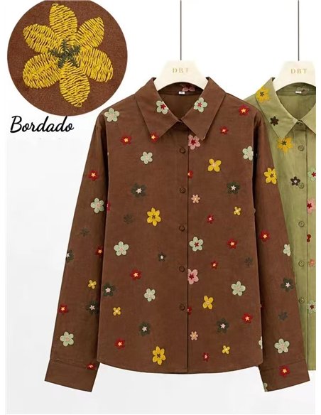 Camisa algodón flores bordadas