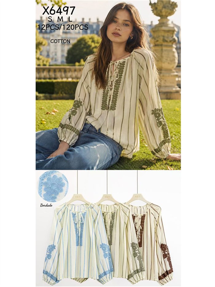 Blusa listrada bordada
