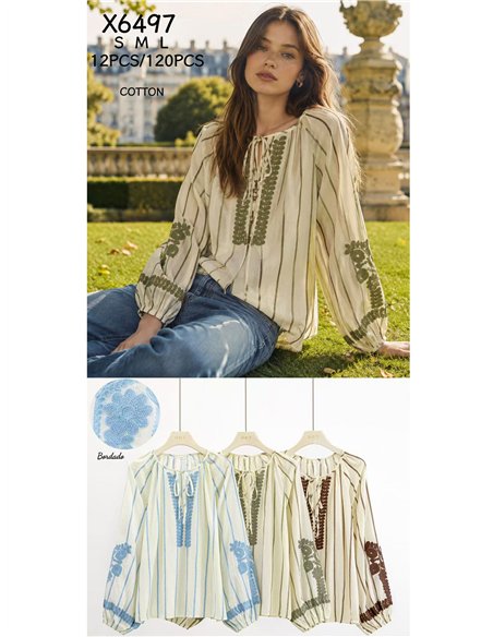 Blusa listrada bordada