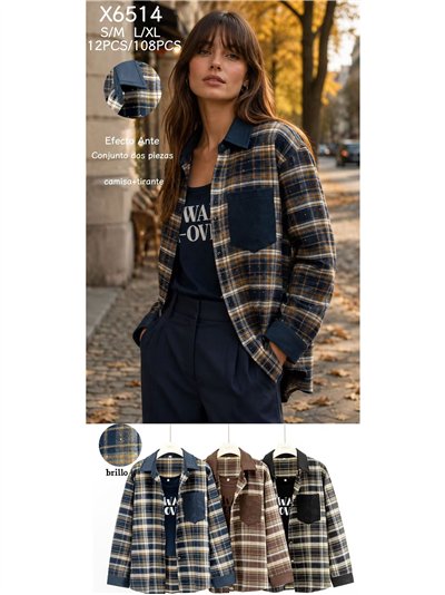 Conjunto camisa cuadros detalles efecto ante y top 2