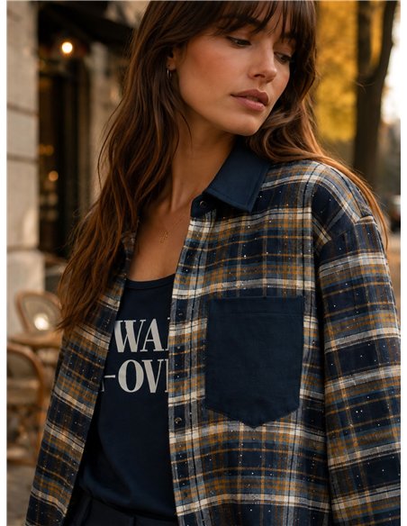 Conjunto camisa cuadros detalles efecto ante y top