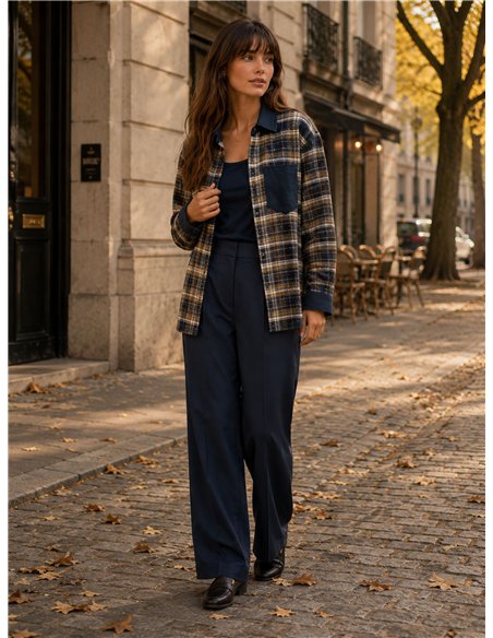 Conjunto camisa cuadros detalles efecto ante y top