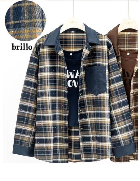 Conjunto camisa cuadros detalles efecto ante y top