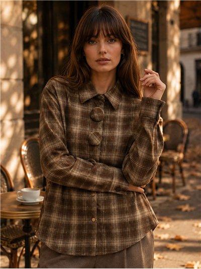 Camisa cuadros brillo botones maxi