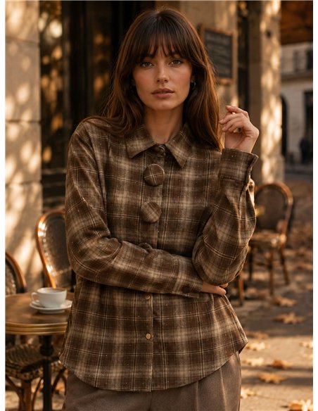 Camisa cuadros brillo botones maxi