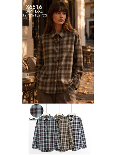Camisa cuadros brillo botones maxi 2
