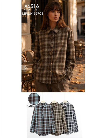 Camisa cuadros brillo botones maxi