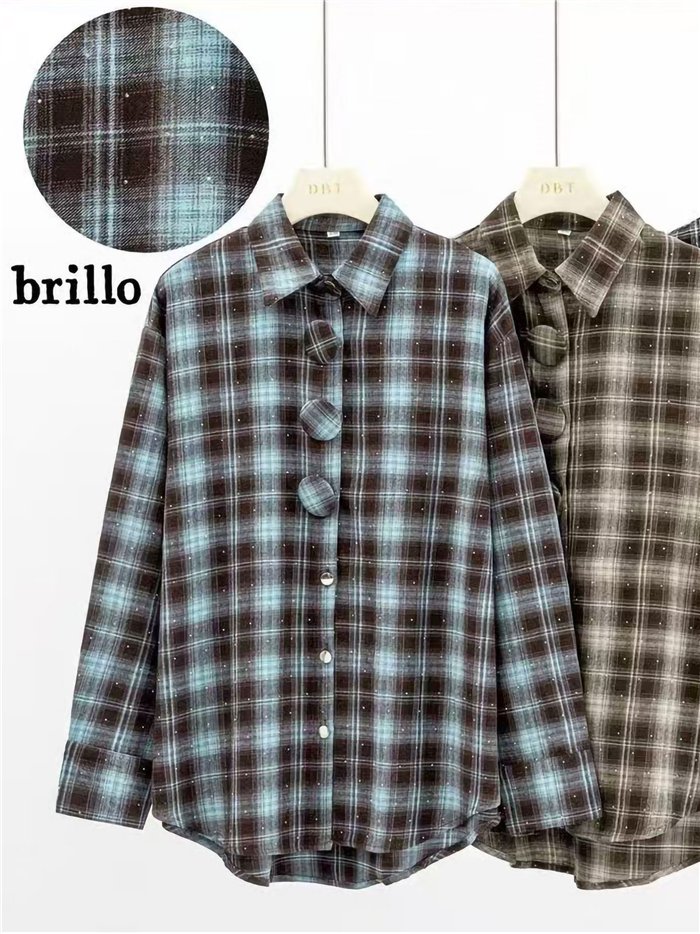 Camisa cuadros brillo botones maxi