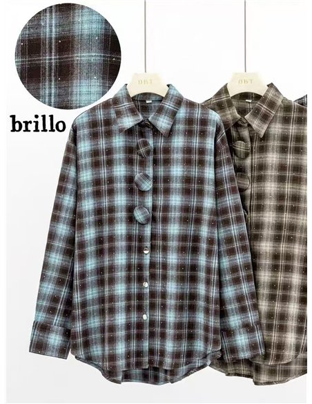 Camisa cuadros brillo botones maxi