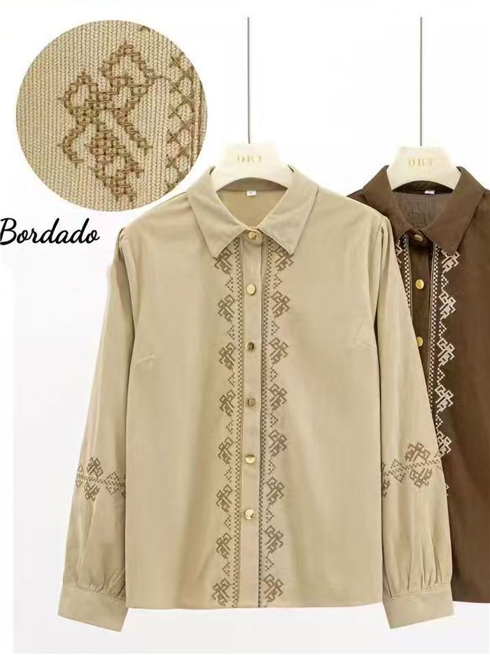 Camisa terciopelo bordado geométrico