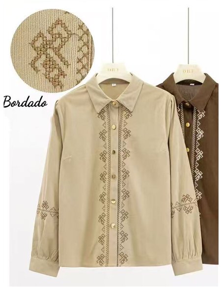 Camisa terciopelo bordado geométrico