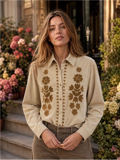 Camisa terciopelo flores bordadas