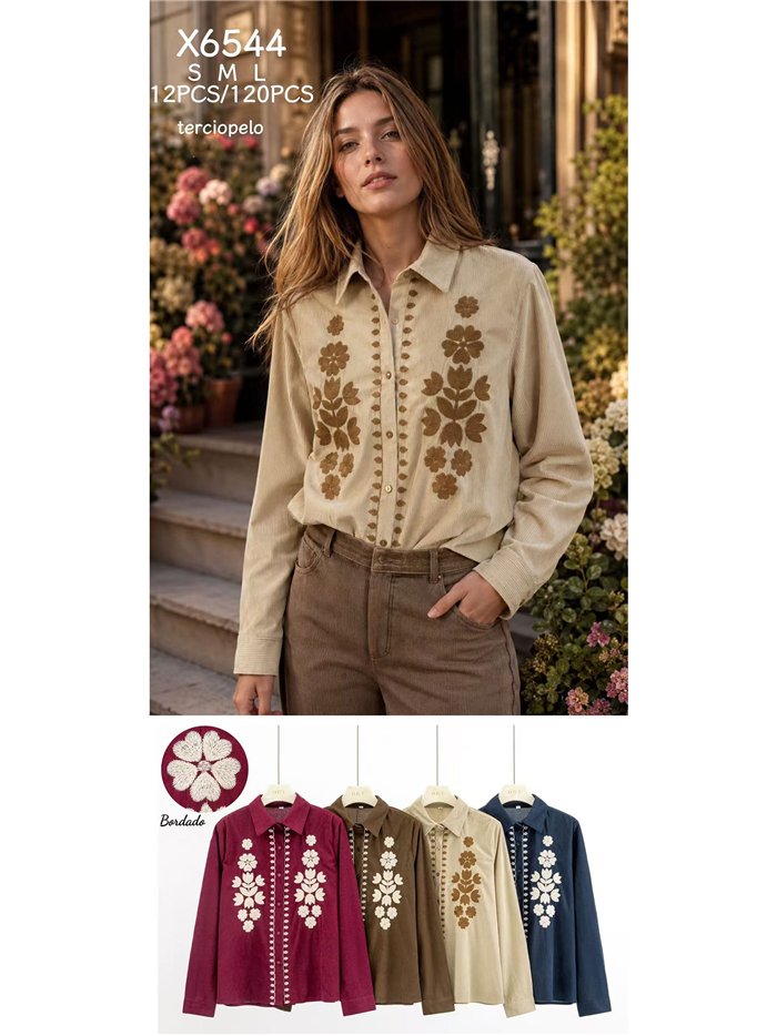 Camisa terciopelo flores bordadas