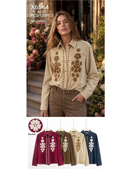 Camisa terciopelo flores bordadas