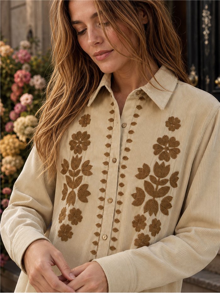 Camisa terciopelo flores bordadas