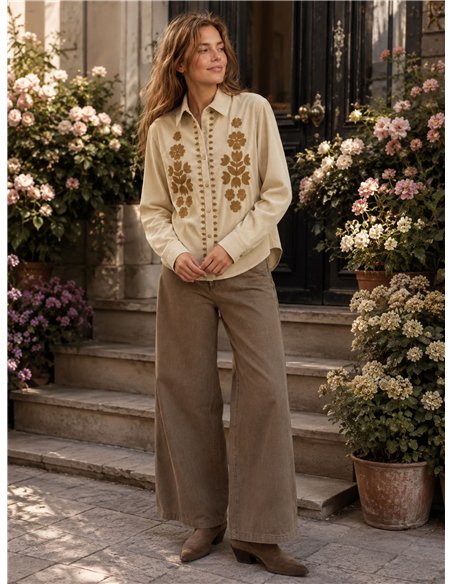 Camisa terciopelo flores bordadas