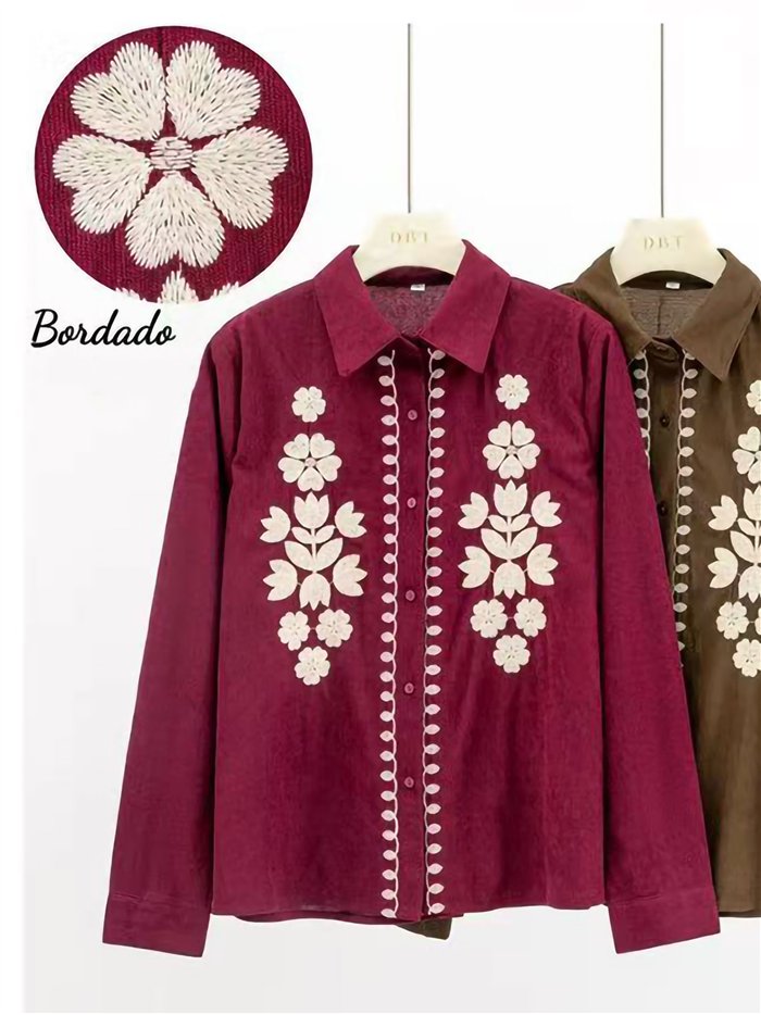 Camisa terciopelo flores bordadas