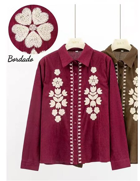 Camisa terciopelo flores bordadas