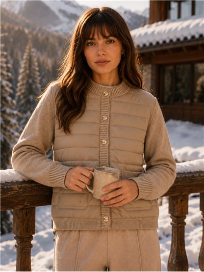 Quilted front knit cardigan