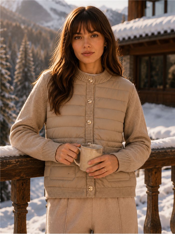 Quilted front knit cardigan