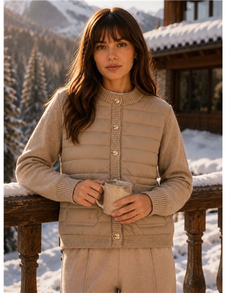 Quilted front knit cardigan