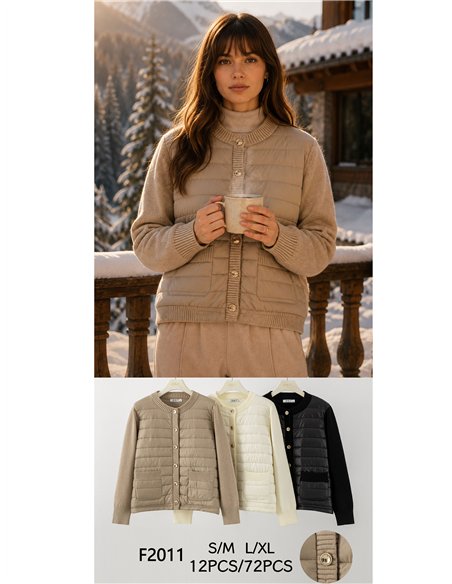 Quilted front knit cardigan