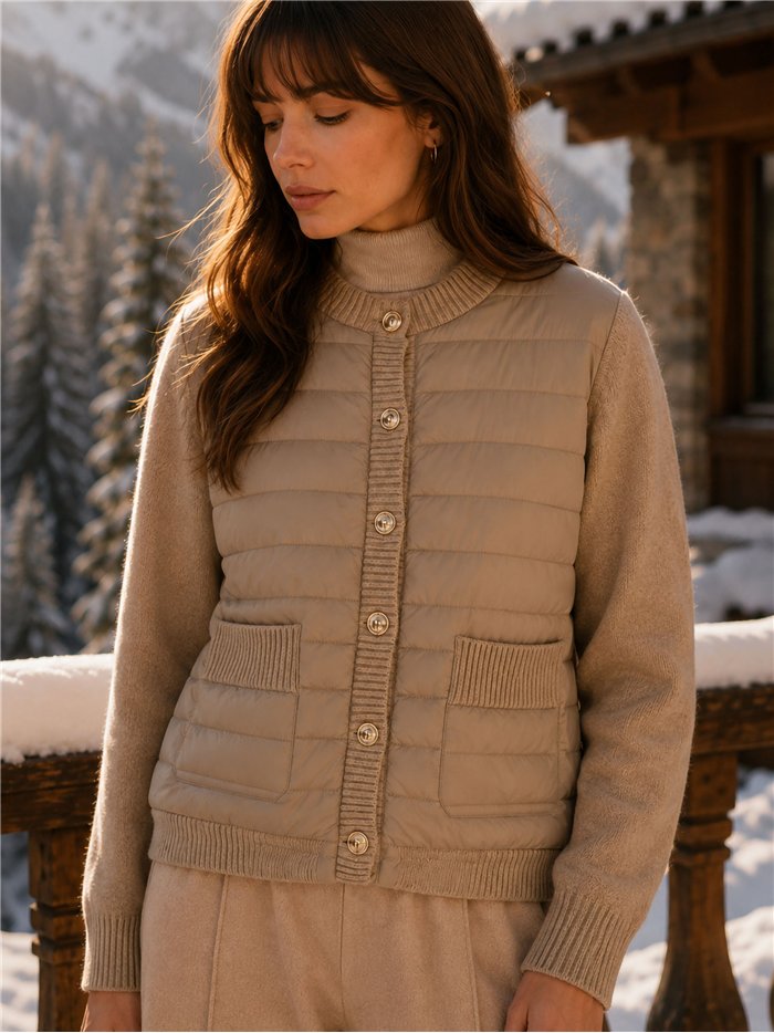 Quilted front knit cardigan