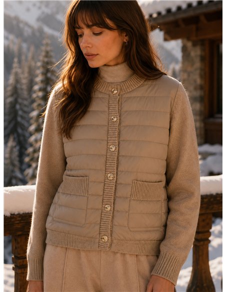 Quilted front knit cardigan