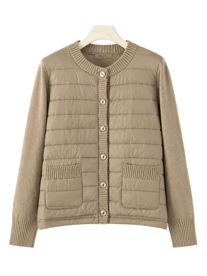 Quilted front knit cardigan