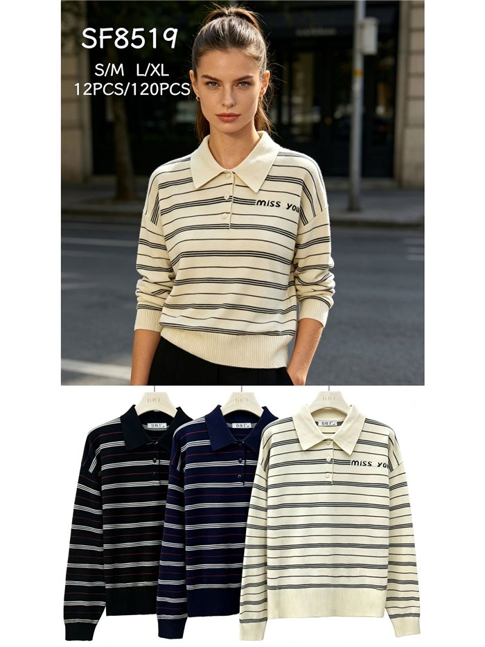 Jersey cuello polo de rayas texto