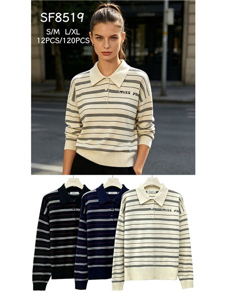 Jersey cuello polo de rayas texto