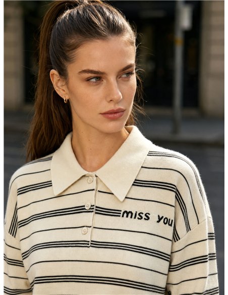 Jersey cuello polo de rayas texto