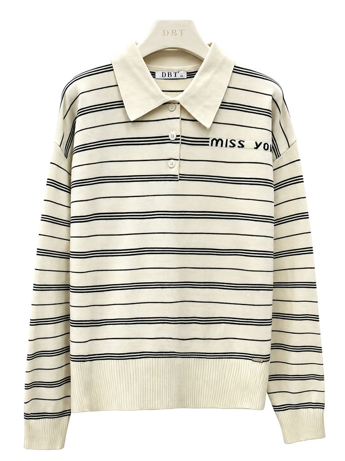 Jersey cuello polo de rayas texto