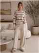 Conjunto jersey de rayas hombro botones y pantalón wide leg