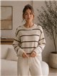 Conjunto jersey de rayas hombro botones y pantalón wide leg