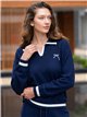 Conjunto jersey cuello polo lazo y pantalón wide leg